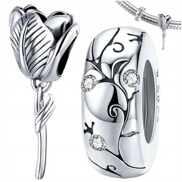 CHARMS Zestaw TULIPAN + STOPER srebro pr 925 2szt