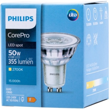 ГАЛОГЕННАЯ светодиодная лампа GU10 4,6 Вт 50 Вт PHILIPS 2700K 36