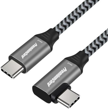 PREMIUMCORD Kabel USB 3.2 Gen 2 USB-C 3A 60W 20Gbit/s oplot 1m KĄTOWY wtyk
