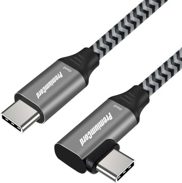 PREMIUMCORD Kabel USB 3.2 Gen 2 USB-C 3A 60W 20Gbit/s oplot 2m KĄTOWY wtyk
