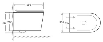 УНИТАЗ БЕЗОБЕДНИК С ТОНКИМ МЕДЛЕННО ЗАКРЫВАЮЩИМСЯ СИДЕНЬЕМ, жесткий