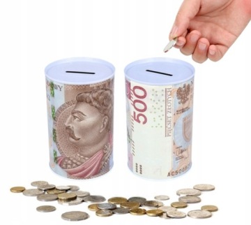 M METALOWA PUSZKA SKARBONKA NOMINAŁ MONETY PIENIĄDZE BANKNOT 500 zł