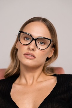 Okulary Zerówki Kobiece Kocie Oczy Glamour Czarne