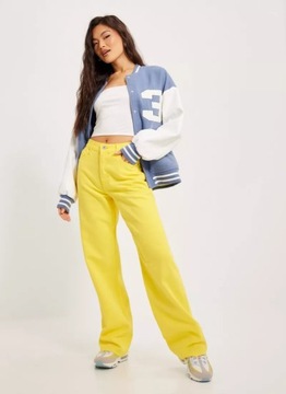 Pieces damskie żółte szerokie spodnie jeansowe XS