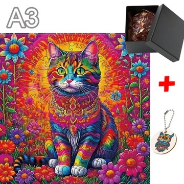DIY Cat Crafts Wooden Animal Puzzle Family Interactive Game Wooden Children