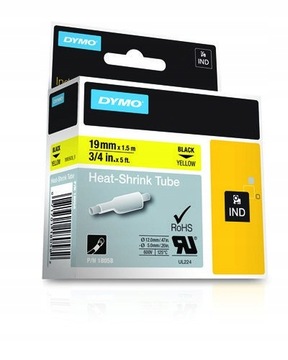 Dymo Rhino 18058, S0718340, 19mm x 1,5m czarny druk / żółty podkład, taśma