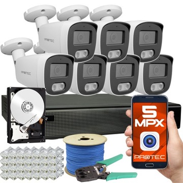 CYFROWY MONITORING 7 KAMER IP 5MPIX NA SKRĘTKĘ UTP PODGLĄD ONLINE DETEKCJA