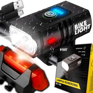 MOCNA Lampka Rowerowa Światło PRZÓD TYŁ LED na rower kierownicę USB 800lm