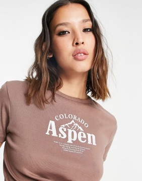 Brązowy krótki T-shirt z napisem Aspen defekt XL