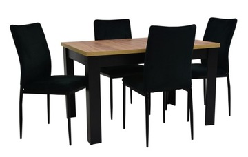 zestaw 4 krzeseł czarny velvet i stół DĄB 120/160