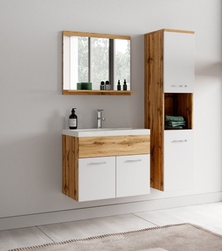 Шкафчик для ванной комнаты с умывальником и зеркалом, Вотан/белый