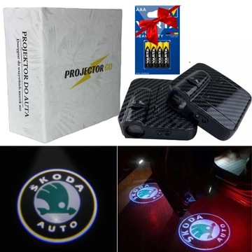 SKODA 2X LED LOGO POWITALNE ŚWIATŁO LAMPKA PROJEKTOR HOLOGRAM + GRATIS