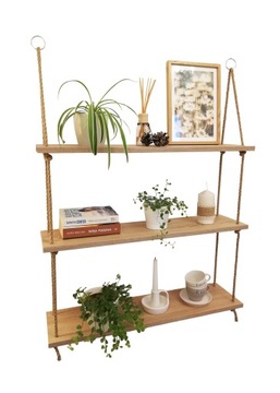 Wiszące półki na sznurkach linach 80 cm dąb sonoma