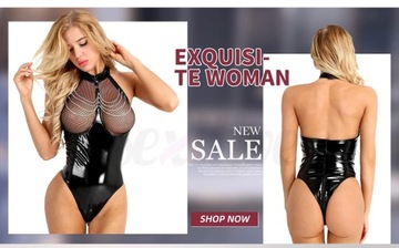 Double Zipper Sexy Open Crotch Leather Bodysuit Fo