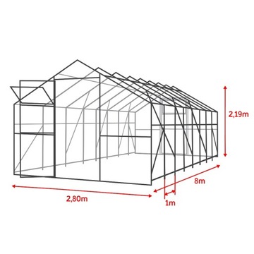 Szklarnia z poliwęglanu 3x8m 2,8x8m profil 20x40mm 4mm ogrodowa domek