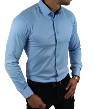 Klasyczna elegancka koszula slim fit ciemny błękit ESP06 - XXL