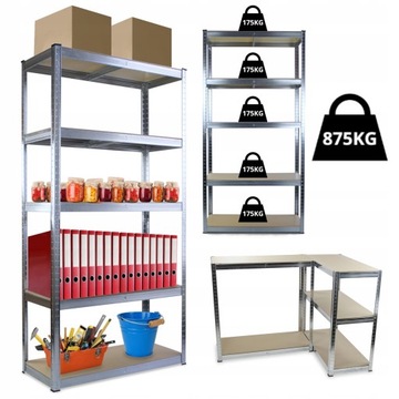 REGAŁ METALOWY MAGAZYNOWY GARAŻOWY MOCNY 2w1 5 PÓŁEK 180x90x40cm 875kg
