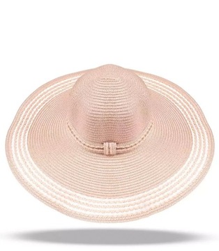 Modny duży damski kapelusz szerokie ozdobne rondo (Różowy)
