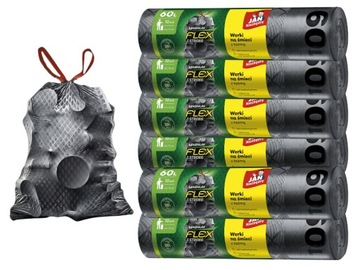 6X WORKI NA ŚMIECI 60L MAGNUM FLEX & STRONG JAN NIEZBĘDNY Z TAŚMĄ 60 SZTUK