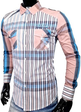 Koszula męska codzienna wzorzysty design łososiowa KD181 r. XXL pagony