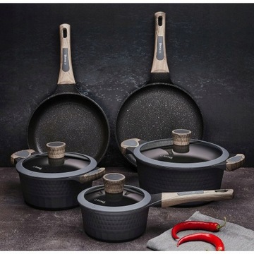 НАБОР ГОРШКОВ ИЗ МРАМОРА STARKE PRO С РЕСНЕНИЕМ, 8 ПРЕДМЕТОВ