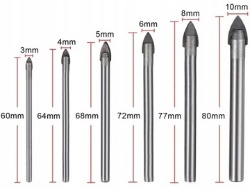 WIERTŁA DO SZKŁA PŁYTEK CERAMIKI WIERTŁO 8 SZT.