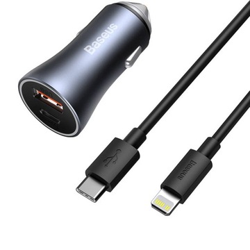 АВТОМОБИЛЬНОЕ ЗАРЯДНОЕ УСТРОЙСТВО BASEUS USB-A БЛОК ПИТАНИЯ USB-C 40 Вт С КАБЕЛЕМ МОЛНИИ ДЛИНОЙ 1 М