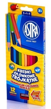 Карандашные мелки ASTRA треугольные с точилкой, 12 цв.