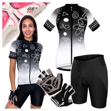 Strój Kolarski Komplet Rowerowy Damski roz S M Koszulka Spodenki Rękawiczki