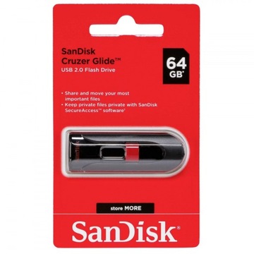 Флеш-накопитель SanDisk Cruzer Glide USB 2.0, 64 ГБ, черный