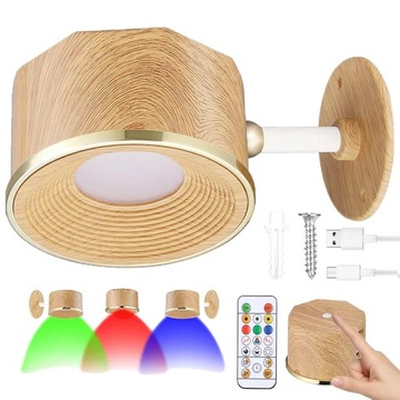 ŚWIATŁO ŚCIENNE KINKIET LED KOLOROWY RGB MAGNETYCZNY BEZPRZEWODOWY + PILOT