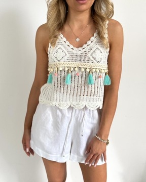 ТОП БЕЛАЯ БЛУЗКА С МАКРАМЕ БОХО ЭКРУ УНИ