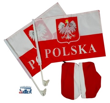 Zestaw flag na samochód kibica Polska auto flagi
