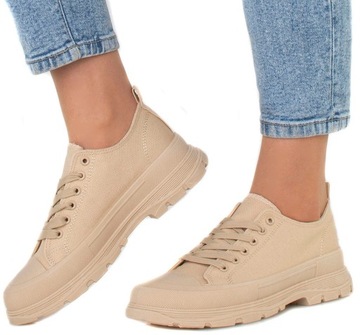 BEŻOWE NISKIE TRAMPKI NA PLATFORMIE PALLADI 38