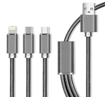 KABEL 3w1 MICRO USB/USB C/Lightning 2.1 A oplot