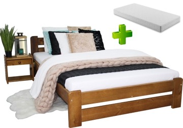 ŁÓŻKO DREWNIANE EUREKA 200X200 DĄB + MATERAC PIANK