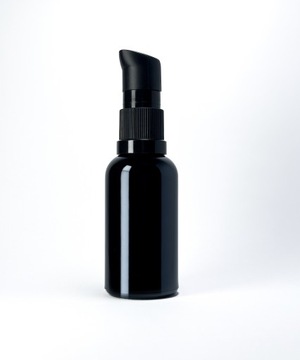 Butelka szklana 30 ml czarna z pompką czarną TII