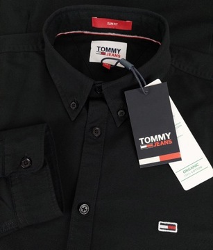 Tommy Hilfiger Koszula męska Czarna Casual SLIM FIT 100% Bawełna r. S