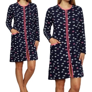 SZLAFROK DAMSKI NA SUWAK BAWEŁNIANY ZASUWANY NA ZAMEK PODOMKA M