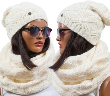 POLSKI Komplet Beanie CZAPKA+ KOMIN szalik KOLORY