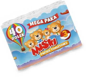 Papier toaletowy Miśki mega paka 40 rolek 3 w