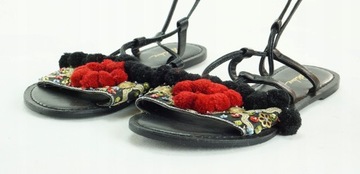 PARK LANE skórzane sandały sandałki wiązane z ozdobami pompony r. 37