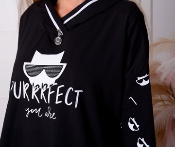 ОРИГИНАЛЬНАЯ ТУНИКА МОДНАЯ РОГА СВОБОДНАЯ OVERSIZE ПОХУДЯЩАЯ КОТ БОЛЬШОЙ РАЗМЕР 626К