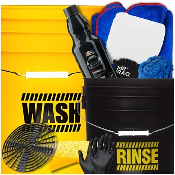 НАБОР РАБОЧИХ ВЕДРОВ ДЛЯ МОЙКИ АВТОМОБИЛЯ 2x20л + перчатки, полотенце и шампунь