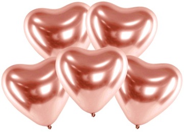 BALONY CHROMOWANE RÓŻOWE-ZŁOTO SERCA-5 SZTUK-0809