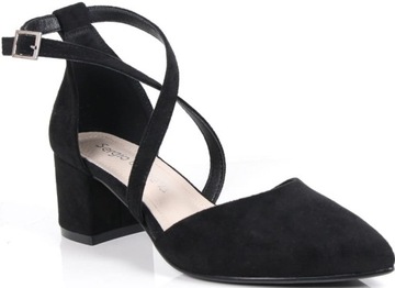 iShoes ТУФЛИ ЖЕНСКИЕ САНДАЛИИ ТУФЛИ НА НИЗКОМ КАБЛУКЕ, ЧЕРНАЯ ЗАМШЯ