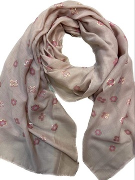 Różowy szalik szal cienki kwiatki apaszka kwiaty chusta elegancki wzory