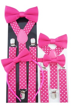 Подтяжки для брюк и галстук-бабочка в горошек, Карнавальная вечеринка, ФУКСИЯ РОЗОВАЯ