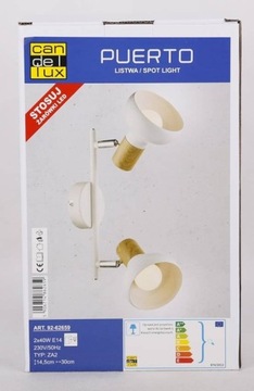 Lampa sufitowa ścienna listwa biała + drewno 2x40W Puerto Candellux