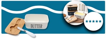 Красивая фарфоровая керамическая масленка с ножом, бамбук, лофт бохо, белая